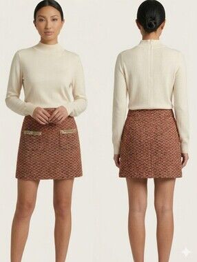 Jeannie Mai x I.N.C Tweed Mini Skirt Chain Detail Boucle Textured Size 8 Fall